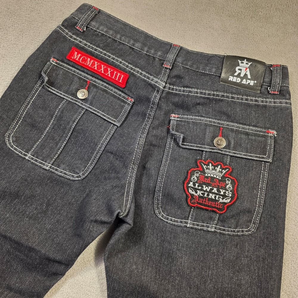 Red Ape Jeans Mens 32x29 Black Straight Fit Streetwear Grunge Skater Y2K Patch